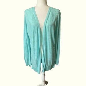 NWT Loft Outlet Mint Green Slub Cotton Open Front Sweater Cardigan Large Reg $49